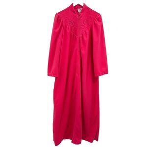 Vintage Tiffany Loungewear Robe Size Medium Embroidered‎ Zip Pink Velour Pocket